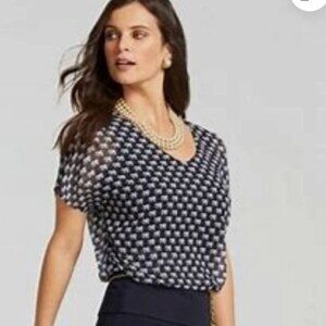 CABI 5345 Navy & White Elephant Print Parade Blouse Size Small